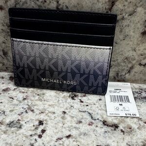 Michael Kors Black and Dark Gray MK Logo Card Holder